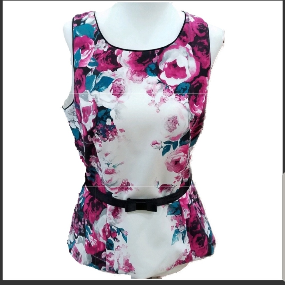 White House Black Market Floral Top With Belt